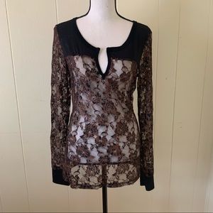 BKE Sexy Sheer Black Lace Top Large